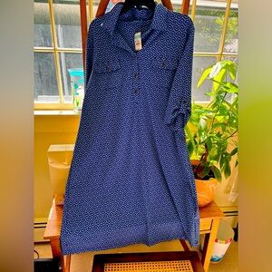 Navy blue honeycomb style dress. New never warn. J McLaughlin. 3/4 sleeves